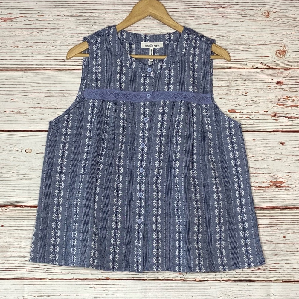NWT Emmie Rose Chambray Sleeveless Top Sz L - Picture 4 of 15
